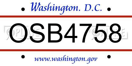 OSB4758 District Of Columbia License Plate