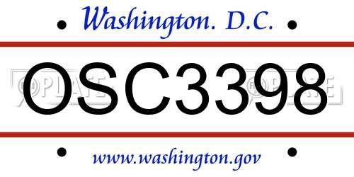 OSC3398 District Of Columbia License Plate