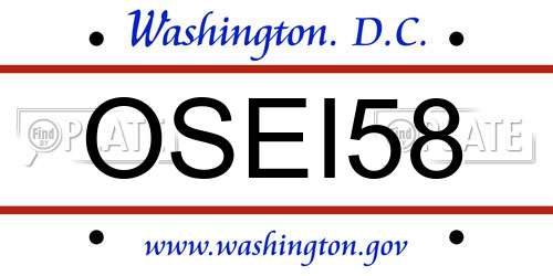 OSEI58 District Of Columbia License Plate