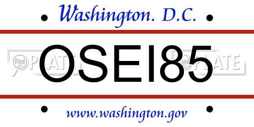 OSEI85 District Of Columbia License Plate