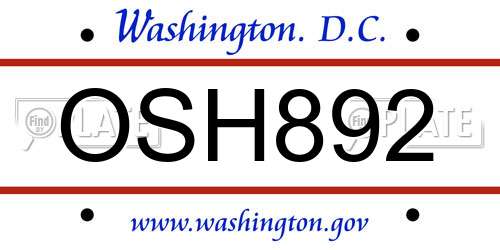 OSH892 District Of Columbia License Plate
