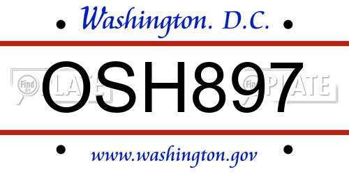 OSH897 District Of Columbia License Plate