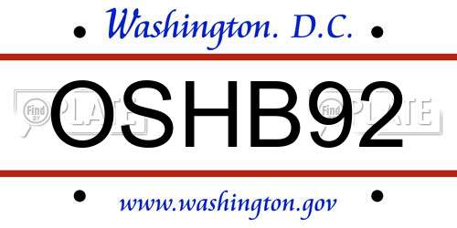 OSHB92 District Of Columbia License Plate