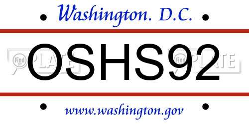 OSHS92 District Of Columbia License Plate