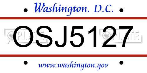 OSJ5127 District Of Columbia License Plate