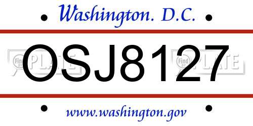 OSJ8127 District Of Columbia License Plate