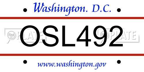OSL492 District Of Columbia License Plate