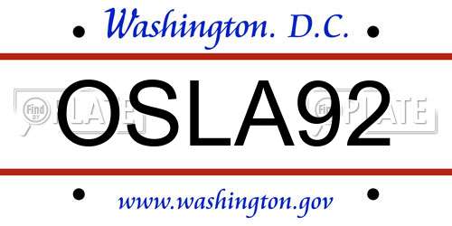 OSLA92 District Of Columbia License Plate