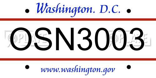 OSN3003 District Of Columbia License Plate
