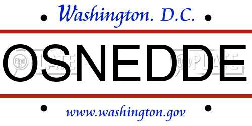 OSNEDDE District Of Columbia License Plate