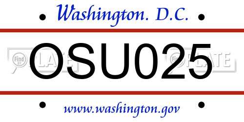 OSU025 District Of Columbia License Plate