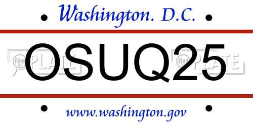 OSUQ25 District Of Columbia License Plate