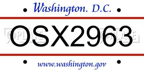 OSX2963 District Of Columbia License Plate