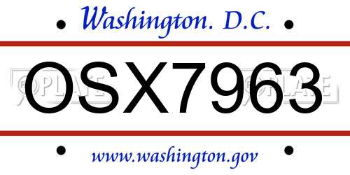 OSX7963 District Of Columbia License Plate