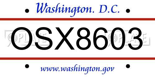 OSX8603 District Of Columbia License Plate