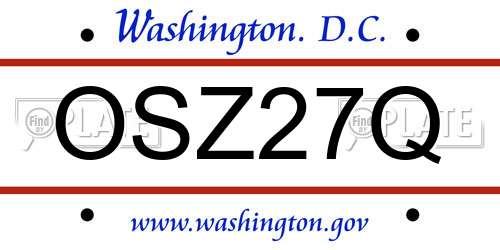 OSZ27Q District Of Columbia License Plate