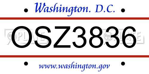 OSZ3836 District Of Columbia License Plate