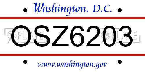 OSZ6203 District Of Columbia License Plate