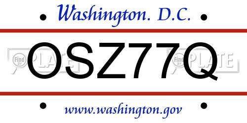 OSZ77Q District Of Columbia License Plate