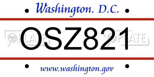 OSZ821 District Of Columbia License Plate