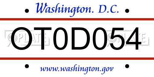 OT0D054 District Of Columbia License Plate