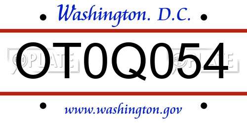 OT0Q054 District Of Columbia License Plate