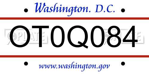 OT0Q084 District Of Columbia License Plate