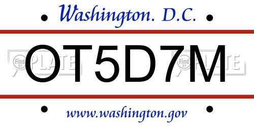 OT5D7M District Of Columbia License Plate