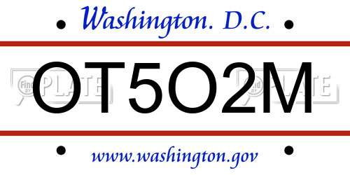 OT5O2M District Of Columbia License Plate