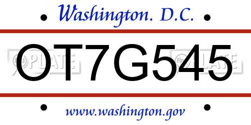 OT7G545 District Of Columbia License Plate