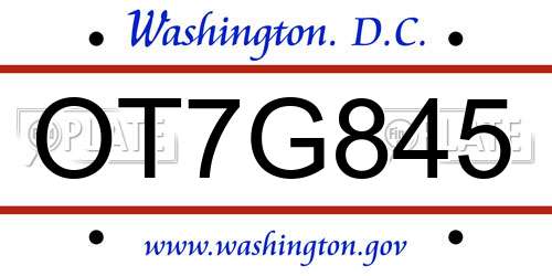 OT7G845 District Of Columbia License Plate