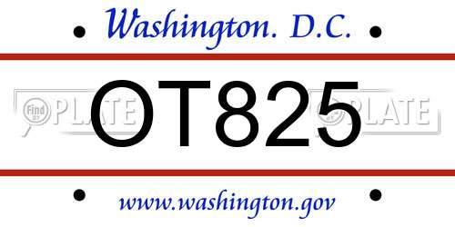 OT825 District Of Columbia License Plate