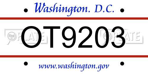 OT9203 District Of Columbia License Plate