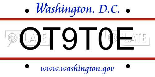 OT9T0E District Of Columbia License Plate