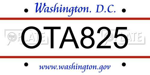 OTA825 District Of Columbia License Plate
