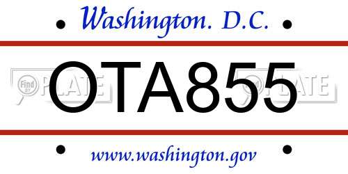 OTA855 District Of Columbia License Plate