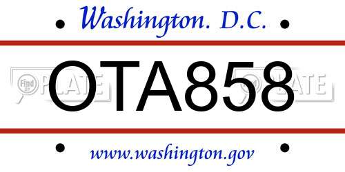 OTA858 District Of Columbia License Plate