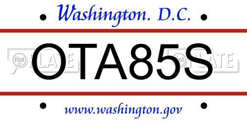 OTA85S District Of Columbia License Plate