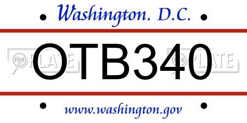 OTB340 District Of Columbia License Plate