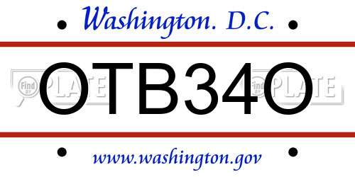 OTB34O District Of Columbia License Plate