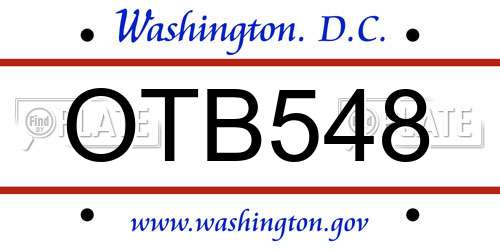 OTB548 District Of Columbia License Plate