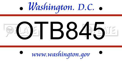 OTB845 District Of Columbia License Plate