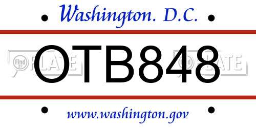 OTB848 District Of Columbia License Plate