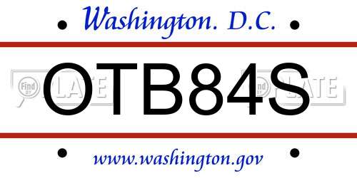 OTB84S District Of Columbia License Plate