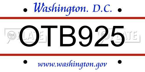 OTB925 District Of Columbia License Plate
