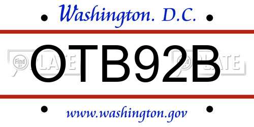 OTB92B District Of Columbia License Plate