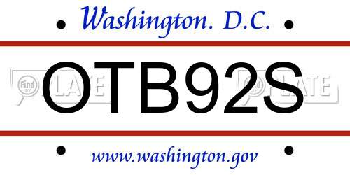 OTB92S District Of Columbia License Plate