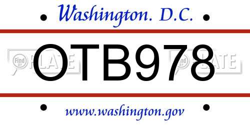 OTB978 District Of Columbia License Plate