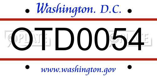 OTD0054 District Of Columbia License Plate