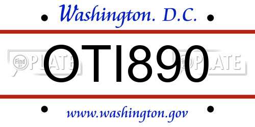 OTI890 District Of Columbia License Plate
